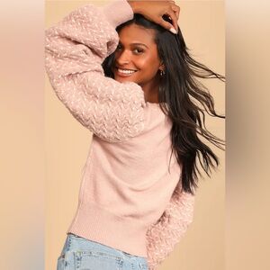 Cuddle Delights Dusty Pink Knit Balloon Sleeve Pullover Sweater – XS